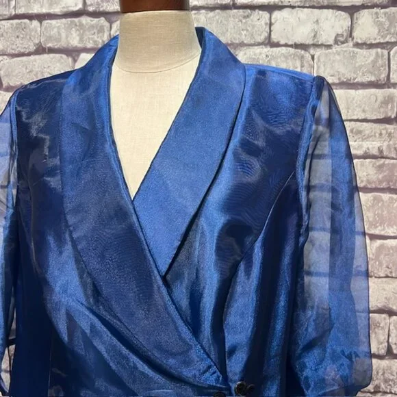 Alex Evenings Blue Shimmer 3/4 Sleeve Blouse Size 1X - Picture 2 of 9